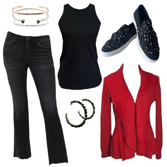 Cable & Gauge Cherry Red Thick Knit Ruffle Sweater sz M - Picture 12 of 14